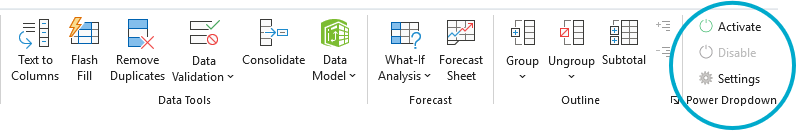 Power Dropdown on Data ribbon